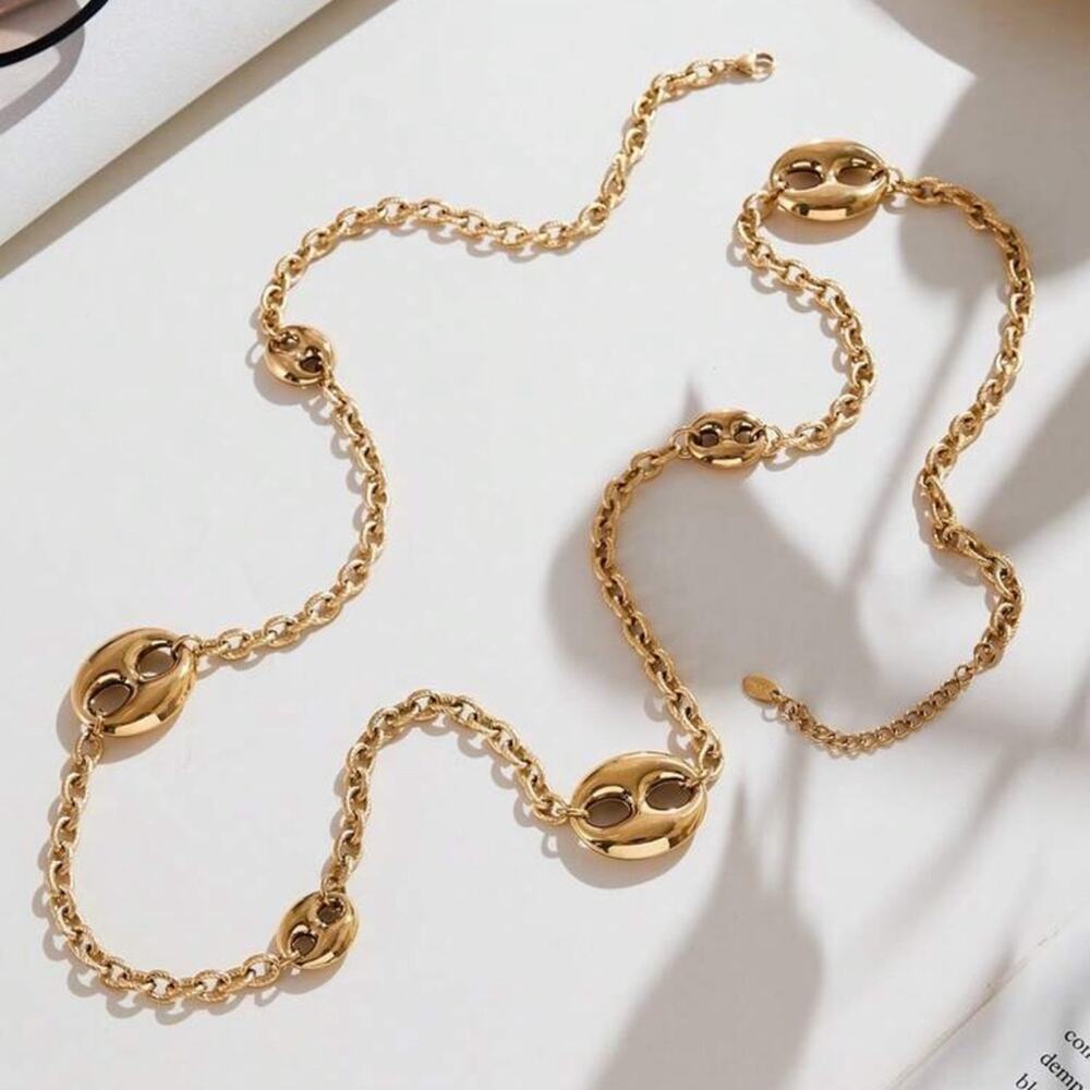 Gold Mariner Pignose Coffee Bean Exaggerated Statement Necklace - Picture 6 of 6